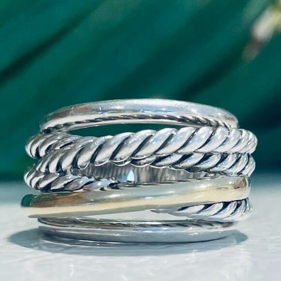 David Yurman Silver Gold Crossover Ring Size 7 - Picture 3 of 8